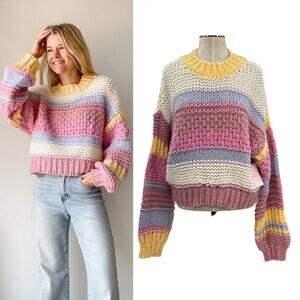 Neutral Ground Callaway Chunky Knit Sweater Pastel Pink Cream Size Medium Large‎